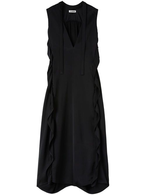 Ruffle-detail V-neck maxi dress - Black