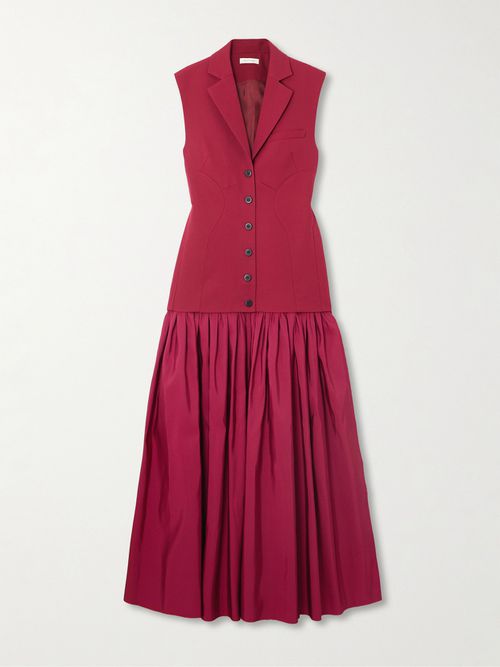 Convertible Wool-twill And Silk-faille Maxi Dress - Red