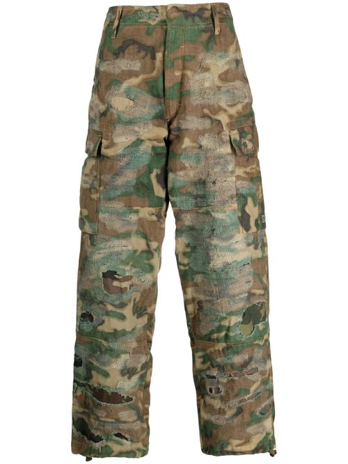 Camouflage-print wide-leg trousers - Brown