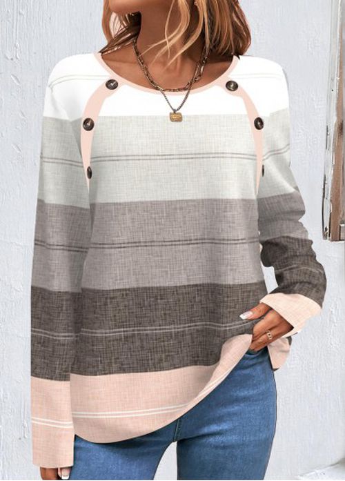 Modlily Multi Color Button Long Sleeve T Shirt
