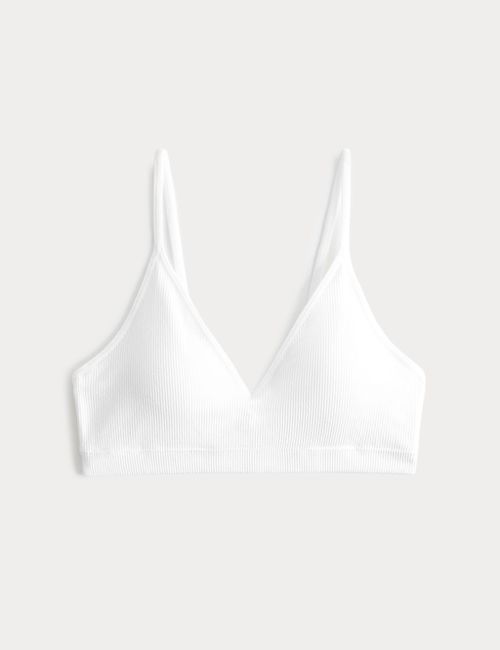 M&S First Bra Seamless Ribbed Crop Top - Extra Small - White, White