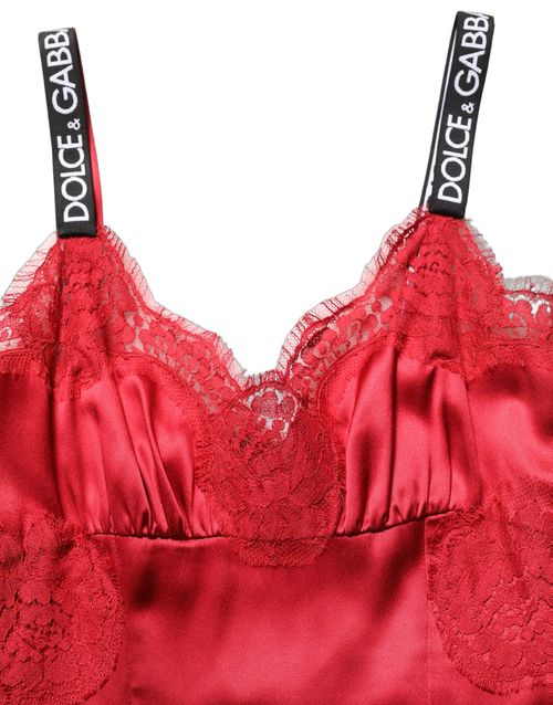 Lace-Trimmed Silk Dress — Red