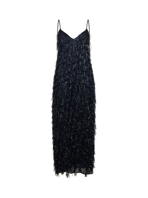 Lurex Fringe Dress — Navy
