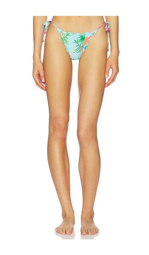 PQ Embroidered Lettuce Edge Tie Side Bikini Bottom in Teal. - M also in