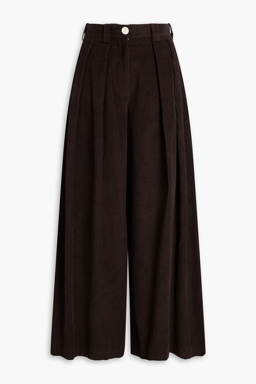 Eildih pleated cotton-chambray wide-leg pants - Brown - UK 6