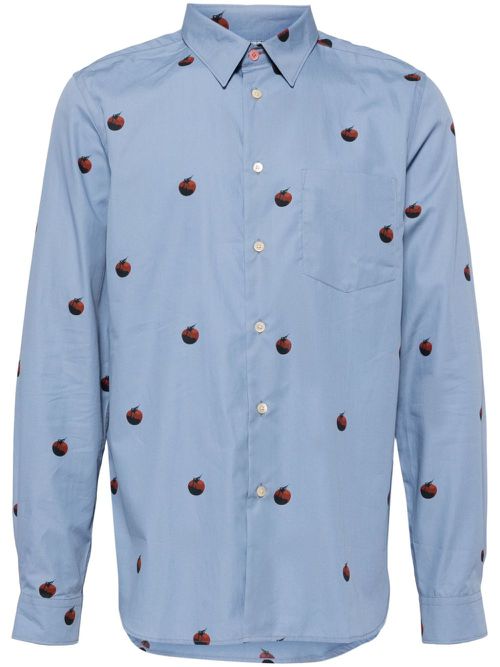 Tomato-print poplin shirt - Blue