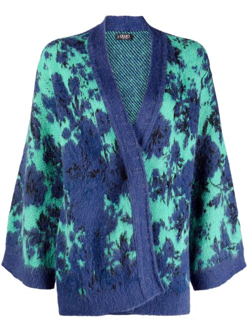 Floral intarsia-knit cardigan - Blue