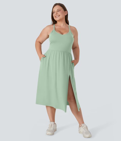 Everyday Plus Size Midi Chill Dress-La Land Workout Dress - Light Bean Green