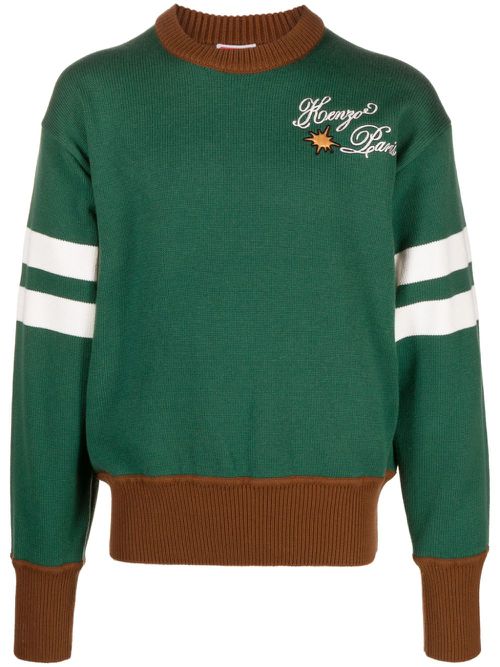 Logo-embroidered wool-blend jumper - Green