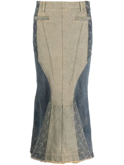 Regenerated denim flared midi skirt - Blue
