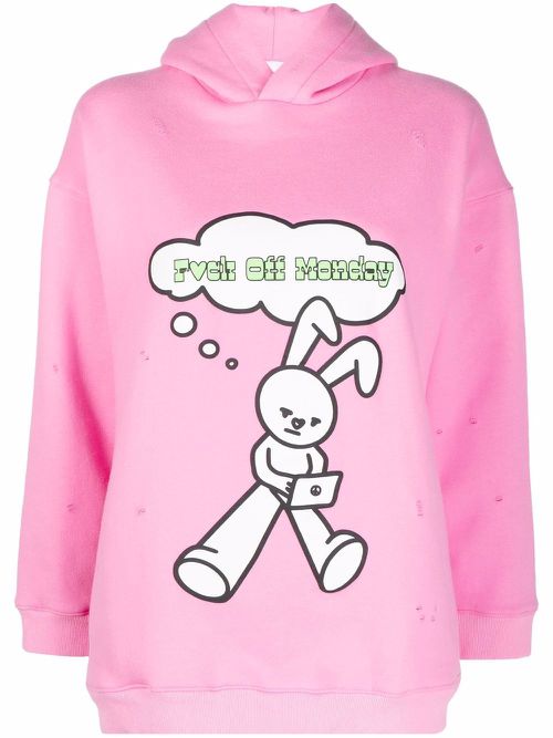 Rabbit-print long-sleeved hoodie - Pink