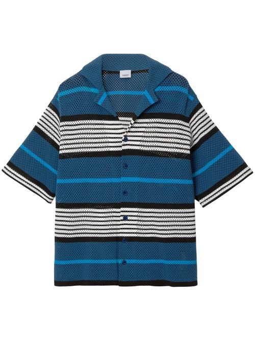 Perforated striped short-sleeve shirt - Blue