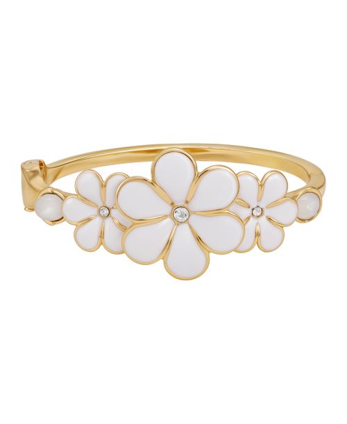 Gold-Tone Floral Side Hinge Bangle Bracelet - Gold