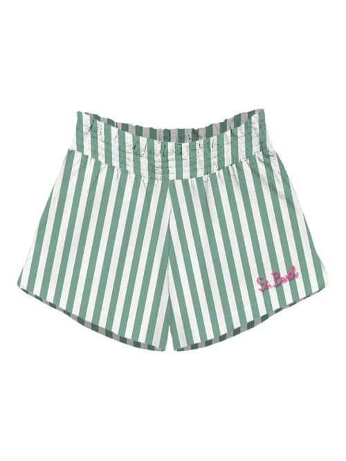Striped elastic-waist shorts - Green