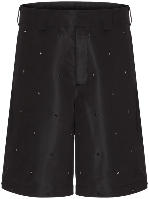 Rockstud-Embellished Silk Blend Shorts — Black