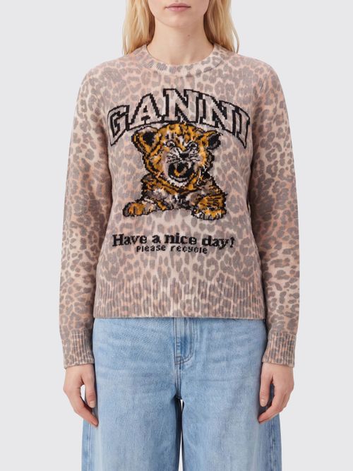 Slim Fit Animalier Print Merino Wool Jumper with Logo