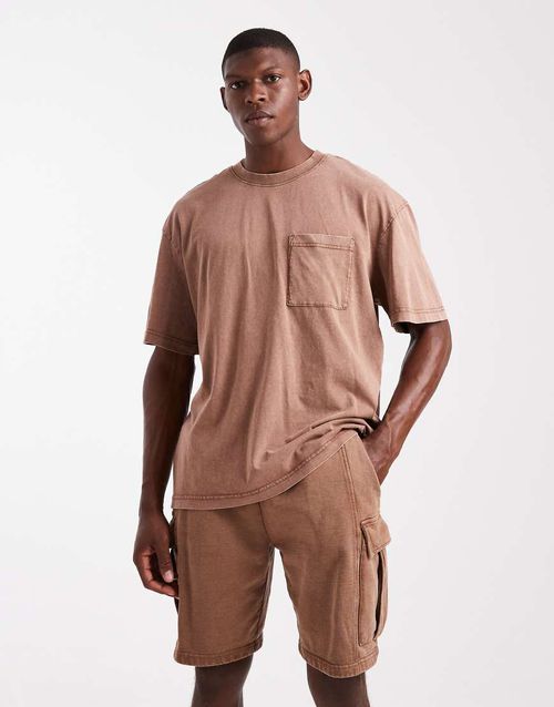 Cargo sweat short co-ord in brown