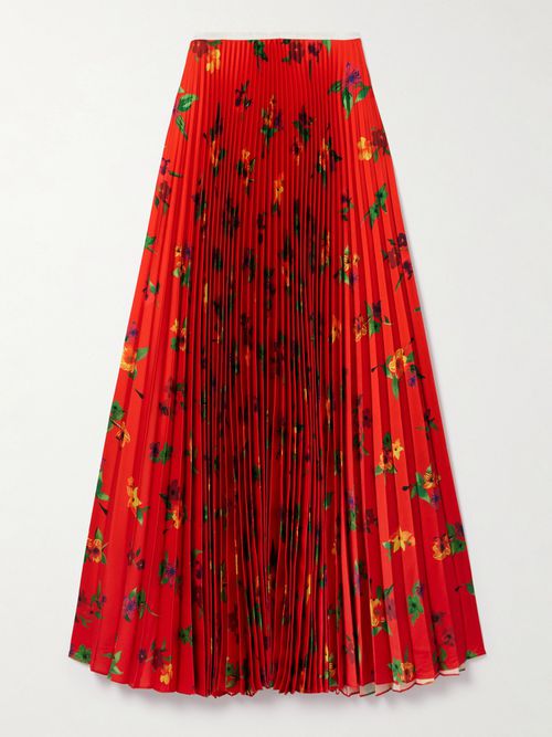 S. S. Daley - Sunray Pleated Floral-print Satin Maxi Skirt - Red