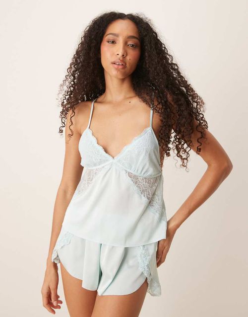 Abercrombie & Fitch sleepwear satin lace trim cami top in blue - part of a set