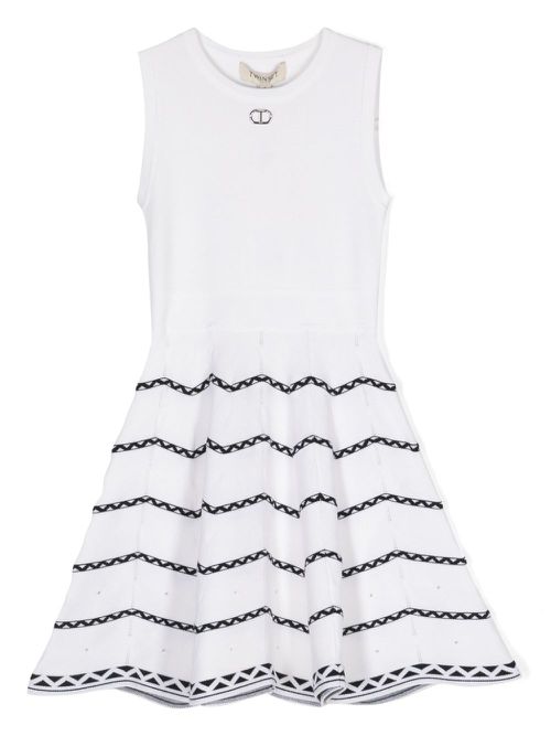 Geometric-pattern knitted dress - White