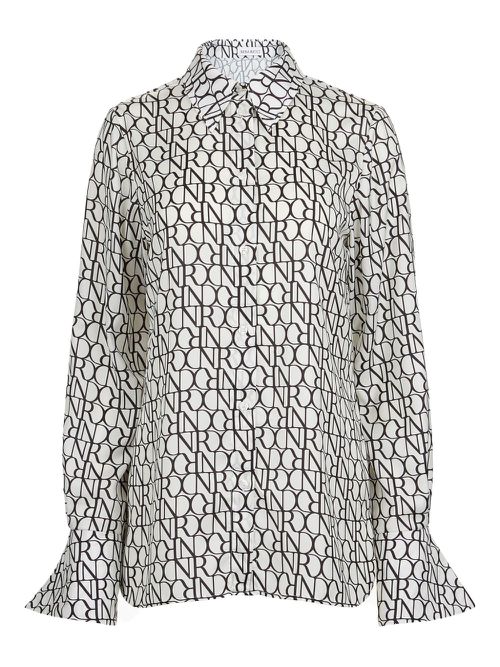 Bell-cuff printed shirt - White
