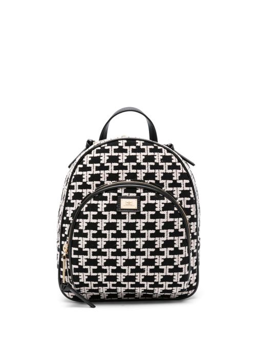 Monogram-pattern logo-plaque backpack - Black