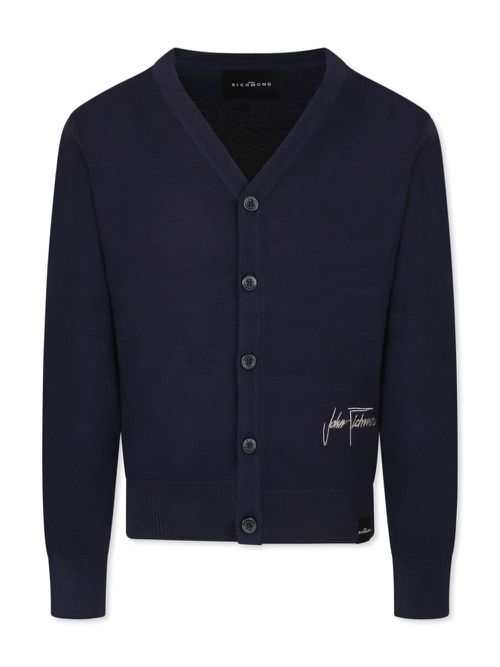 Logo-embroidered cardigan - Blue
