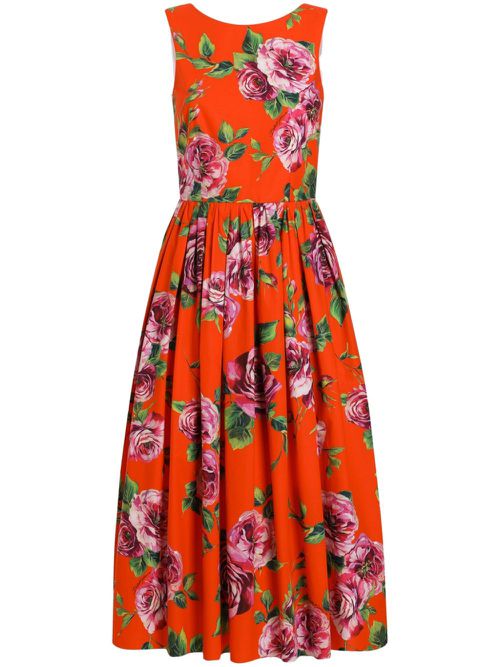 Floral-print midi dress - Red