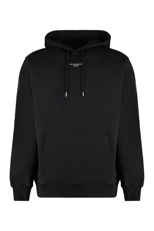 Cotton Logo-Embroidered Hoodie — Black