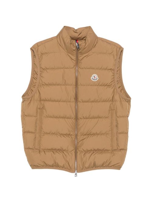 Beige Logo Sleeveless Jacket