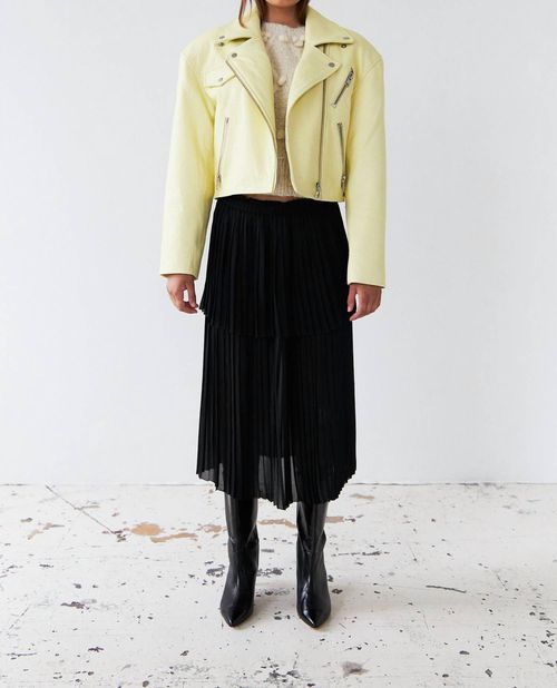Short Leather Biker Jacket In Light Yellow