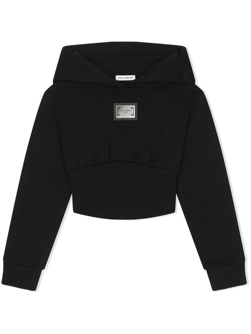 Logo-tag pullover hoodie - Black