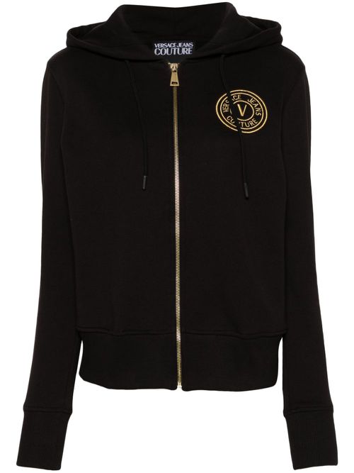 Logo-embroidered zip-up hoodie - Black