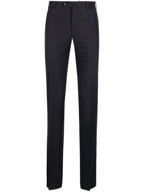 Houndstooth slim-cut virgin-wool trousers - Blue