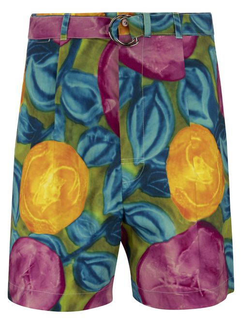 Floral-print belted-waist shorts
