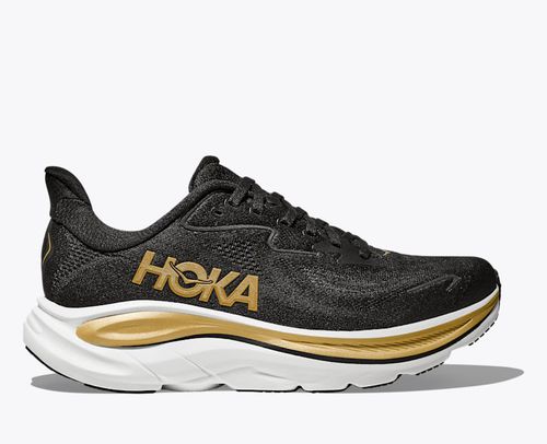 HOKA Women's Clifton 10 Shoes in Black/Gold