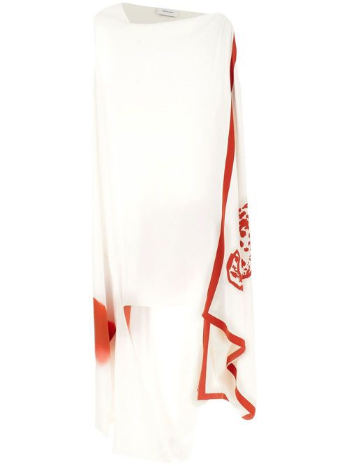 Printed draped midi dress - White