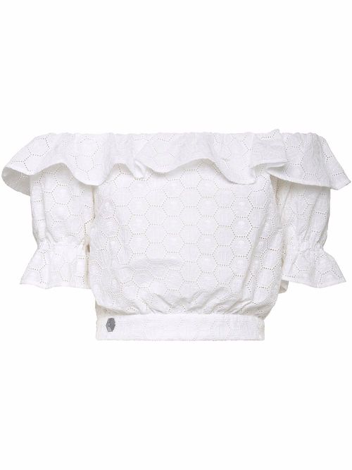 Off-shoulder lace blouse - White