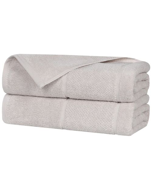 Superior Set of 2 Mile Smart Twist Cotton Medium Weight Solid Broad Border  Bath Sheets