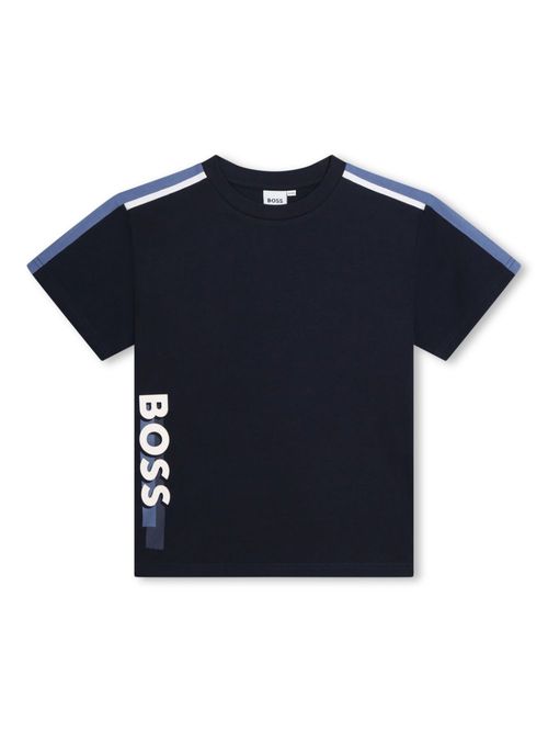 Logo-print stripe-trim T-shirt - Blue