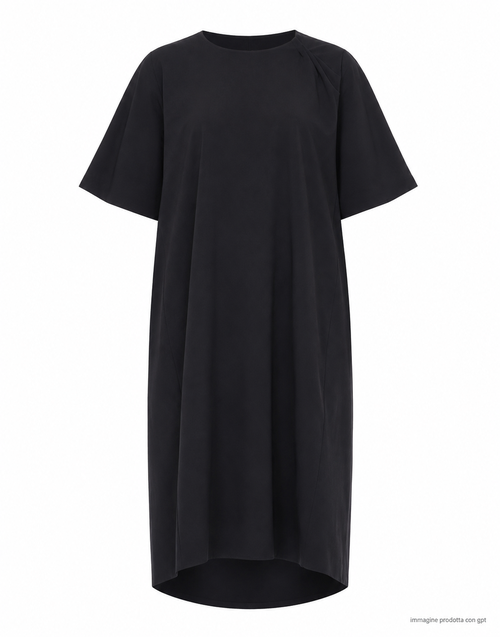 Long Crew Neck Cotton Blend Dress