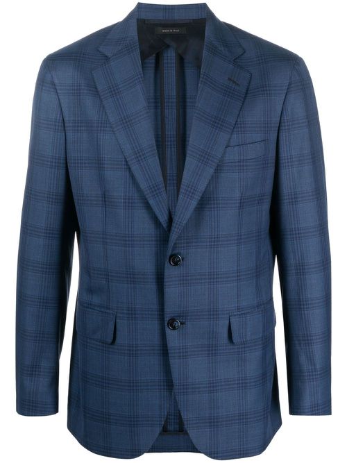 Plaid notched-lapels blazer - Blue