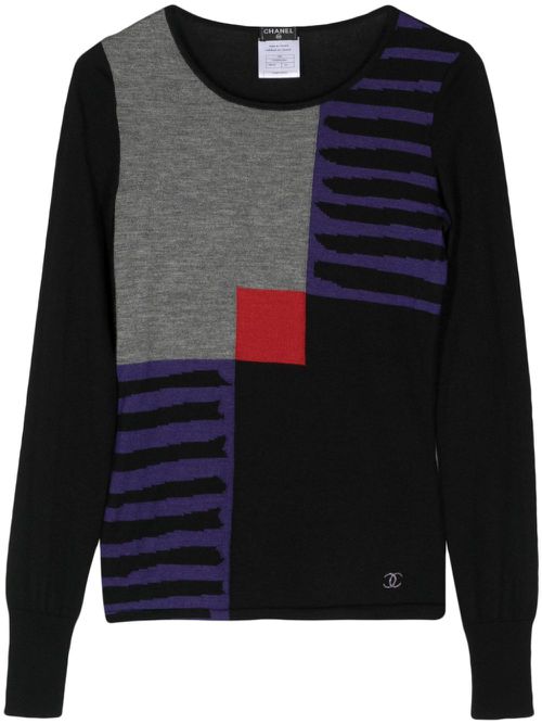 2008 colour-block knitted jumper - Black