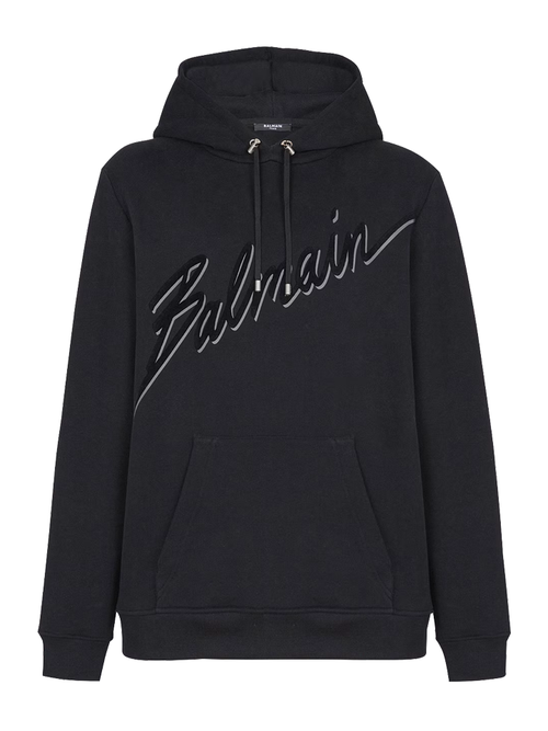 Balmain Flocked cript Logo Hoodie in Black - Black
