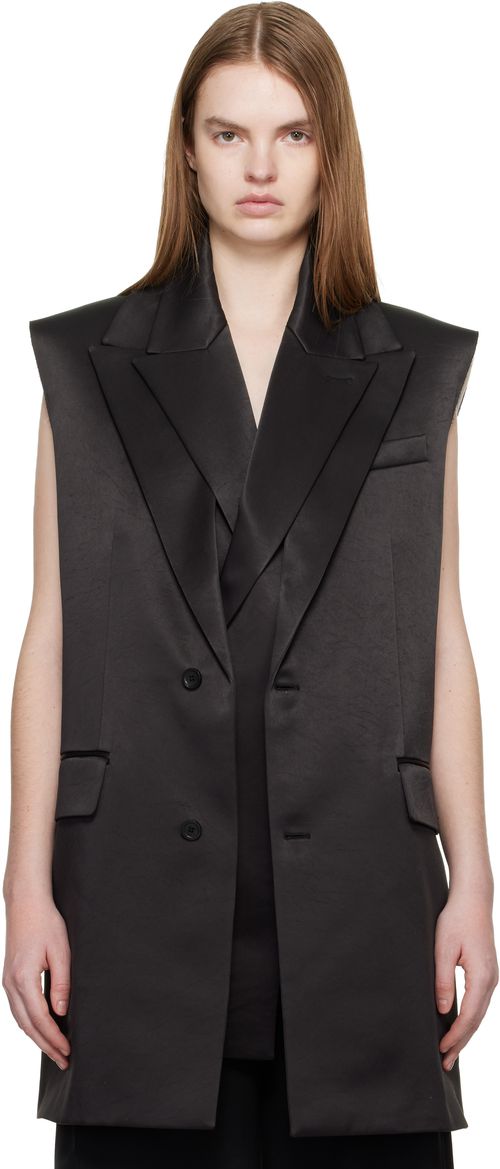Black Double Layer Body Detail Vest