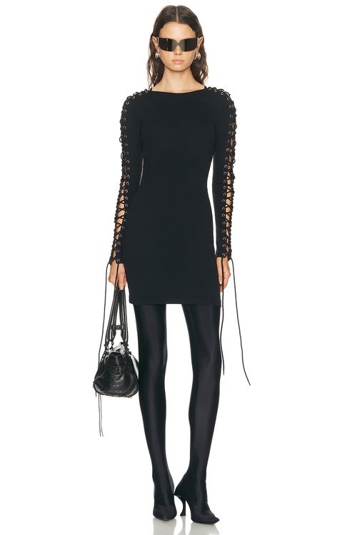 Balenciaga Lace Up Long Sleeve Dress in Black - Black. M also in
