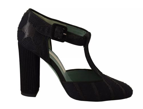 Paola D'Arcano Black Suede Leather Block Heels Sandals Women's Shoes Pre-Owned