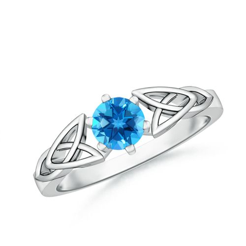 Angara 0.6 Carat Solitaire Round Swiss Blue Topaz Celtic Knot Ring in Platinum
