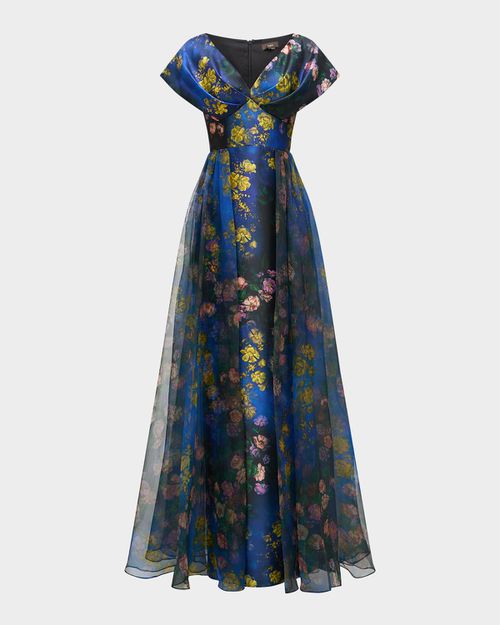 Theia | Nadia Floral-Print Empire Gown | Realry