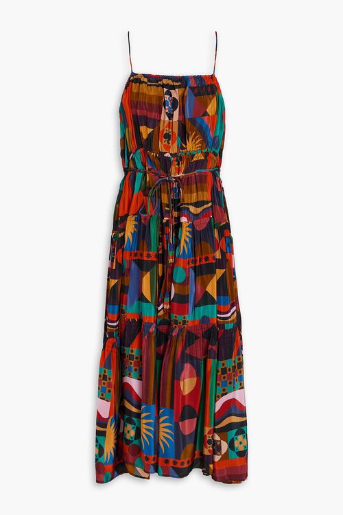 Tiered printed crepe de chine midi dress - Multicolor - XL